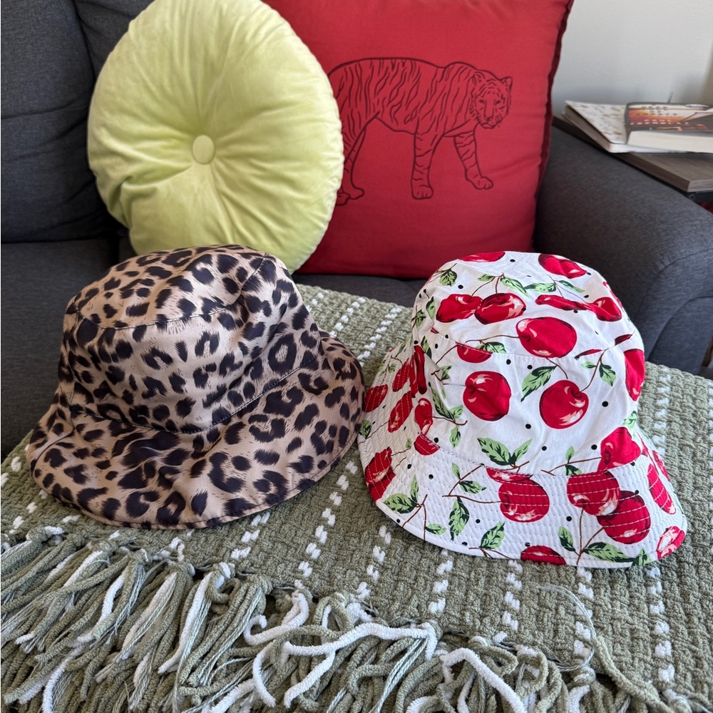 Leopard and Cherry Print Bucket Hats